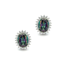 Sterling Silver Mystic Topaz & CZ Oval Cluster Earrings