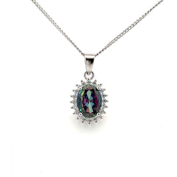 Sterling Silver Mystic Topaz & CZ Oval Cluster Pendant