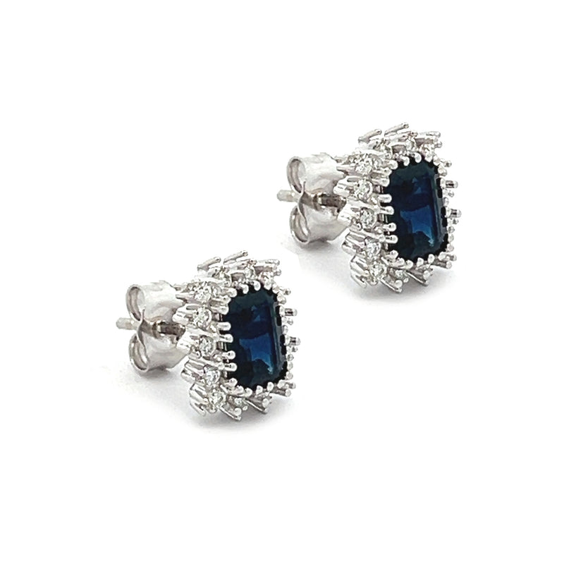 9ct White Gold Sapphire & Diamond Oblong Cluster Earrings side