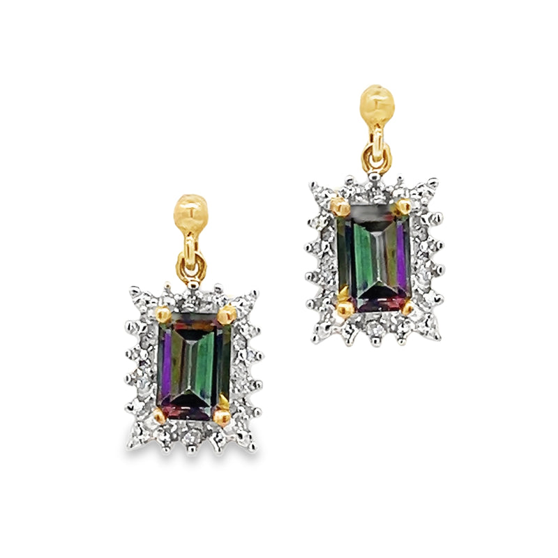 9ct Gold Mystic Topaz & Diamond Drop Earrings