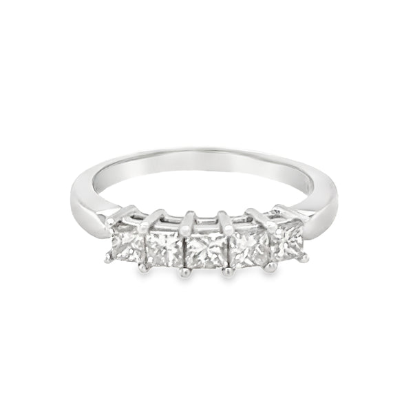 Diamond 5 Stone Princess Cut Eternity Ring 0.75ct 18ct White Gold