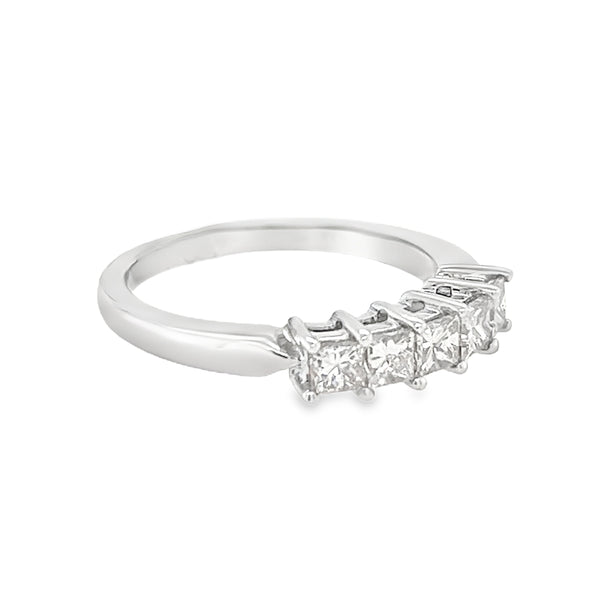 Diamond 5 Stone Princess Cut Eternity Ring 0.75ct 18ct White Gold side