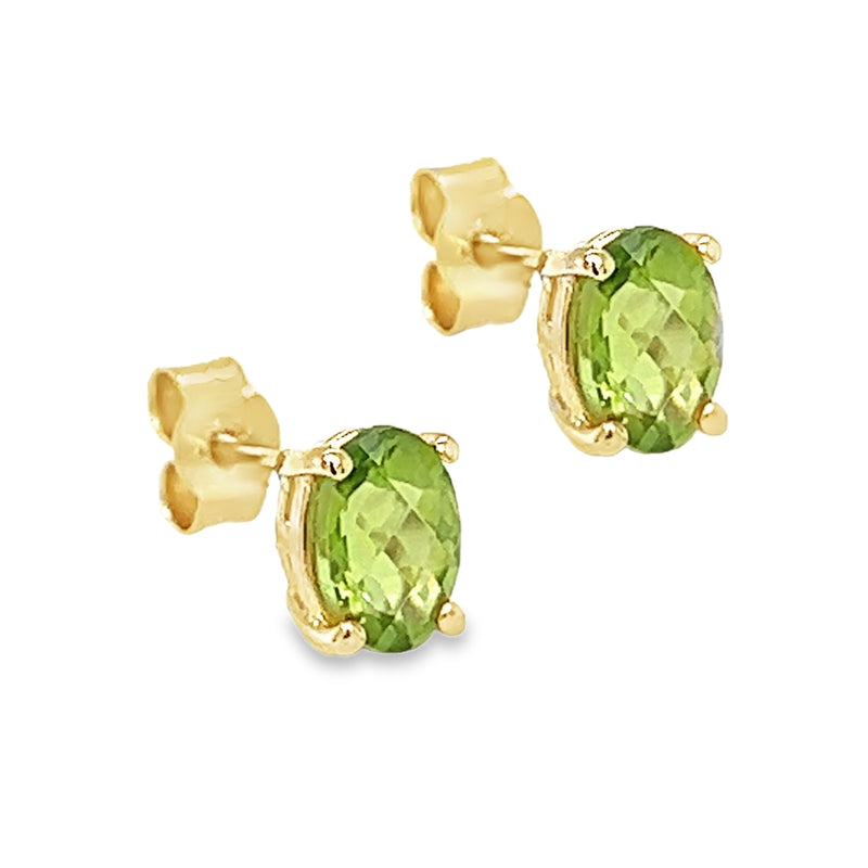 9ct Gold Chequerboard Cut Peridot Earrings side