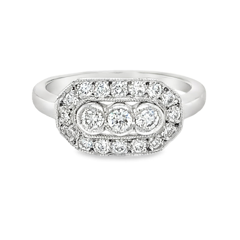 Diamond Trilogy Halo Ring 0.58ct 18ct White Gold