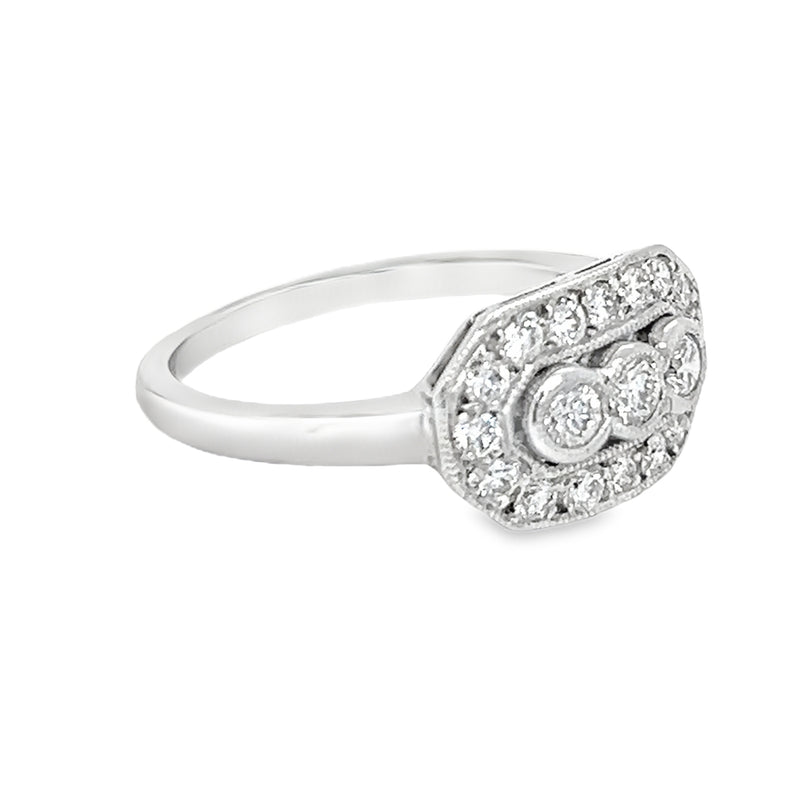 Diamond Trilogy Halo Ring 0.58ct 18ct White Gold side