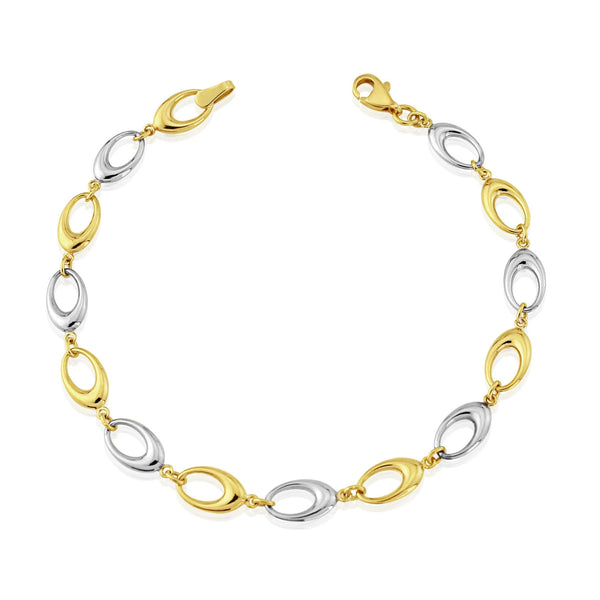 9ct 2 Colour Gold Oval Link Bracelet