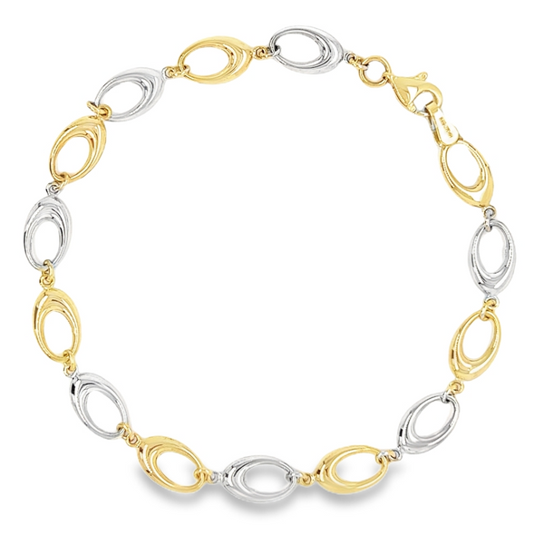 9ct 2 Colour Gold Oval Link Bracelet