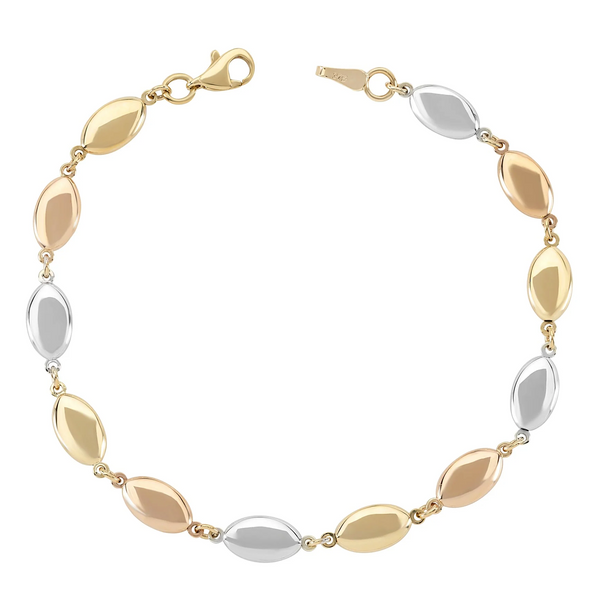 9ct 3 Colour Gold Oval Link Bracelet