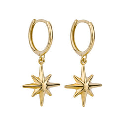 Starburst Drop Hoop Earrings 9ct Gold