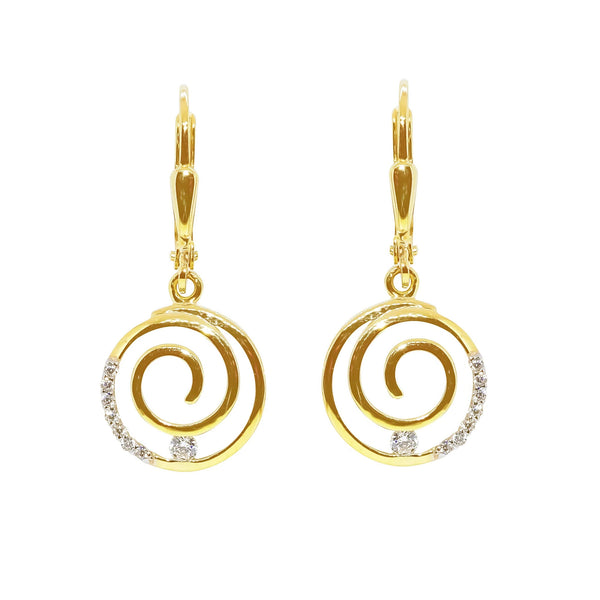 9ct Gold CZ Circle Drop Earrings