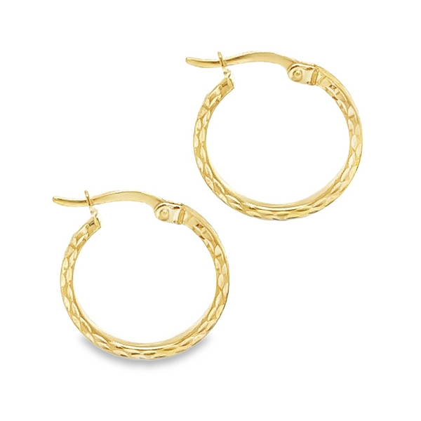 9ct Yellow Gold 15mm Diamond Cut Hoop Earrings side