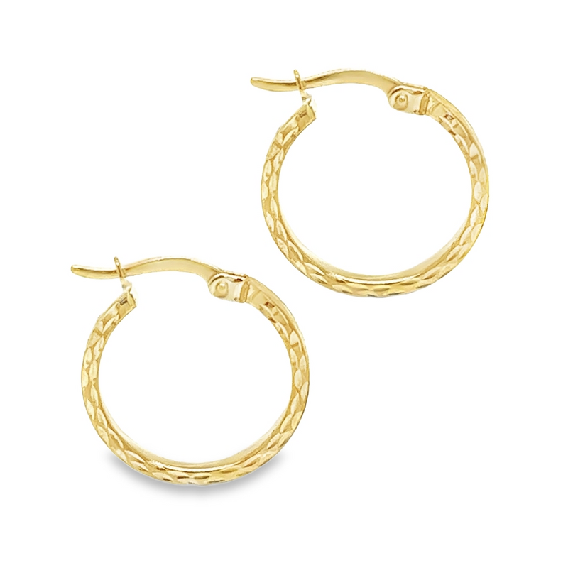 9ct Yellow Gold 15mm Diamond Cut Hoop Earrings side