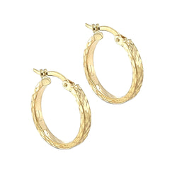9ct Yellow Gold 15mm Diamond Cut Hoop Earrings