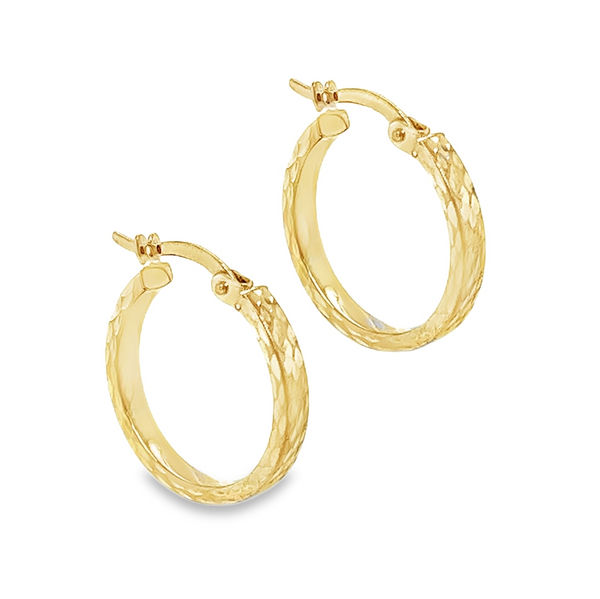 9ct Yellow Gold 15mm Diamond Cut Hoop Earrings