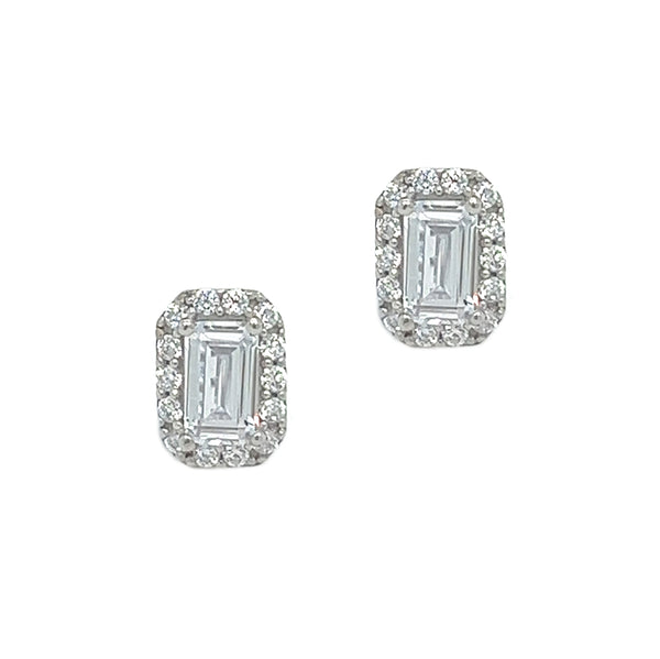 9ct White Gold Rectangular CZ Stud Earrings