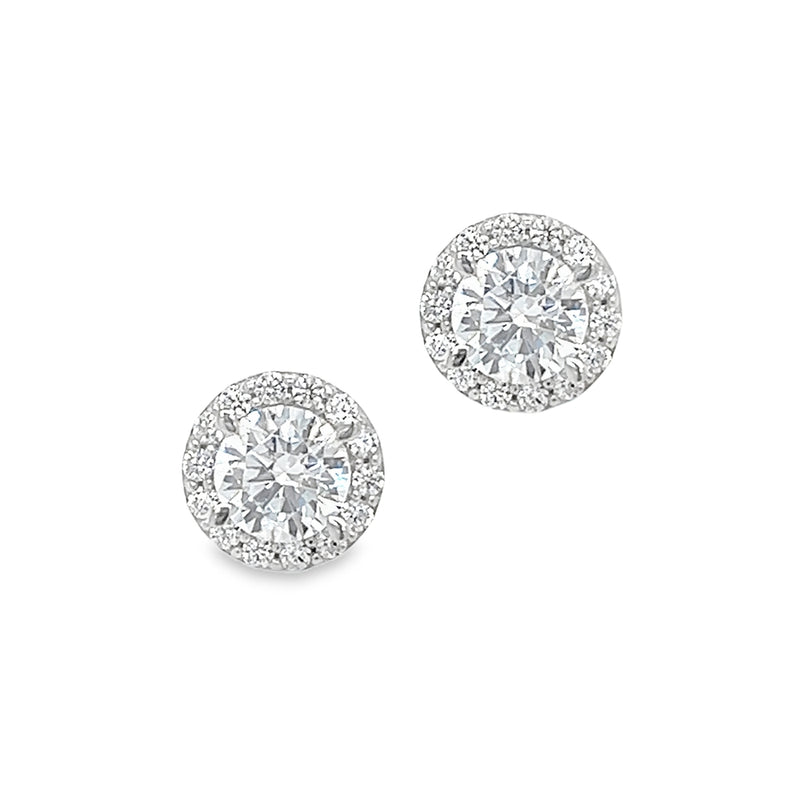 9ct White Gold Round CZ Halo Stud Earrings