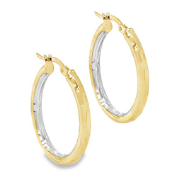 9ct 2 Colour Gold Diamond Cut Hoop Earrings