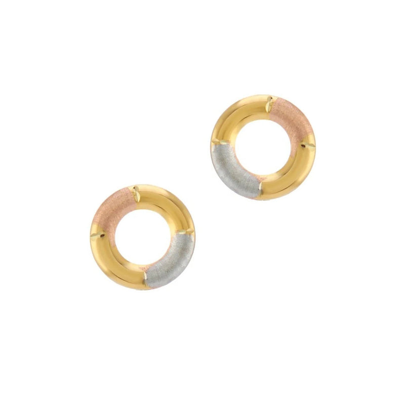 9ct 3 Colour Gold Circle Stud Earrings