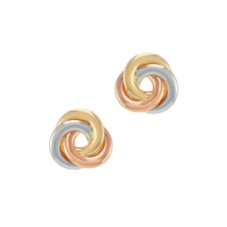 9ct 3 Colour Gold Knot Circle Stud Earrings