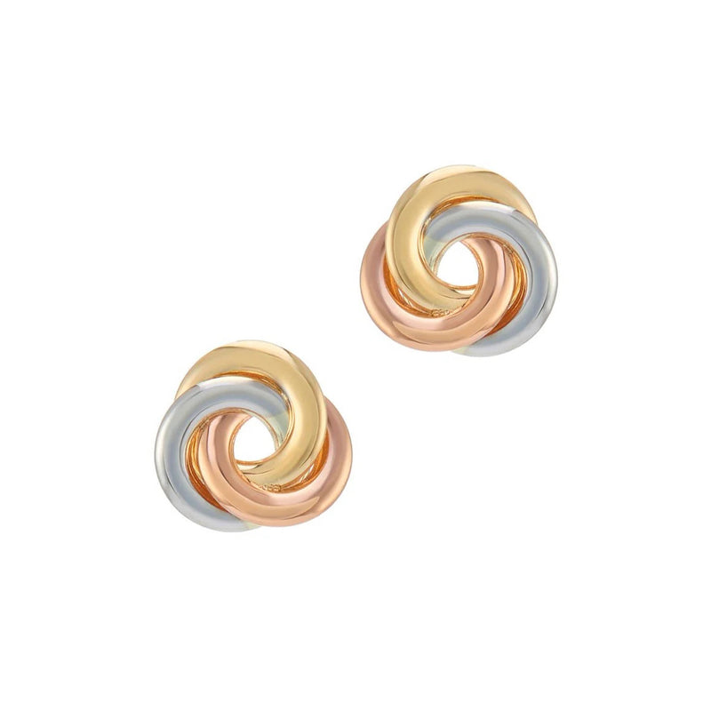 9ct 3 Colour Gold Knot Circle Stud Earrings