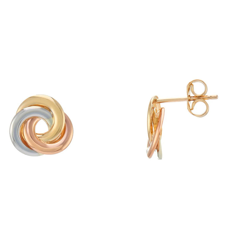 9ct 3 Colour Gold Knot Circle Stud Earrings side