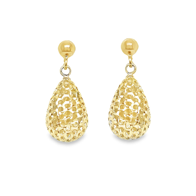 9ct Gold Open Fret Bomber Drop Earrings