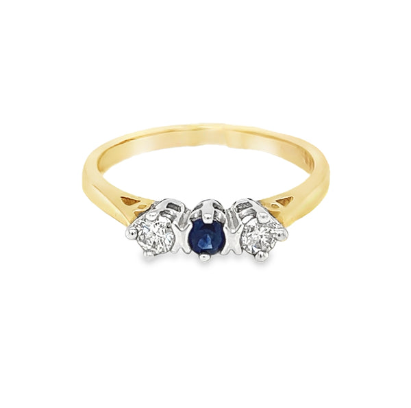 Sapphire & Diamond 3 Stone Ring 9ct Yellow Gold