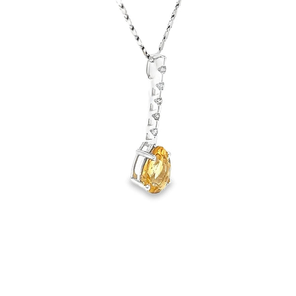 9ct White Gold Citrine & Diamond Drop Pendant side