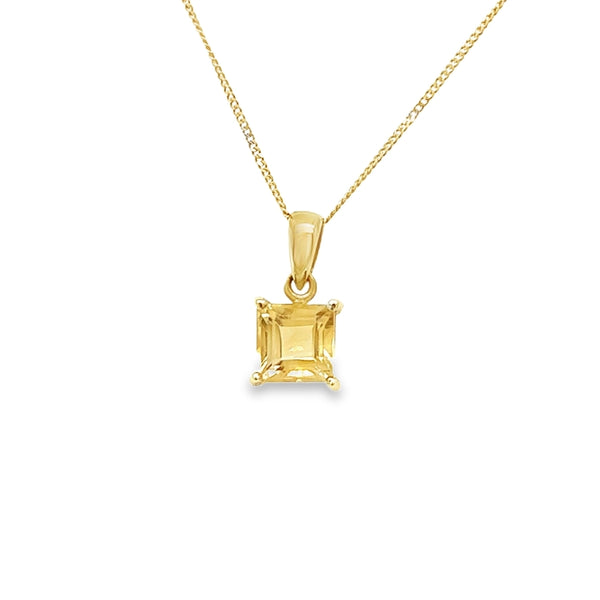 9ct Gold Square Cut Citrine Pendant