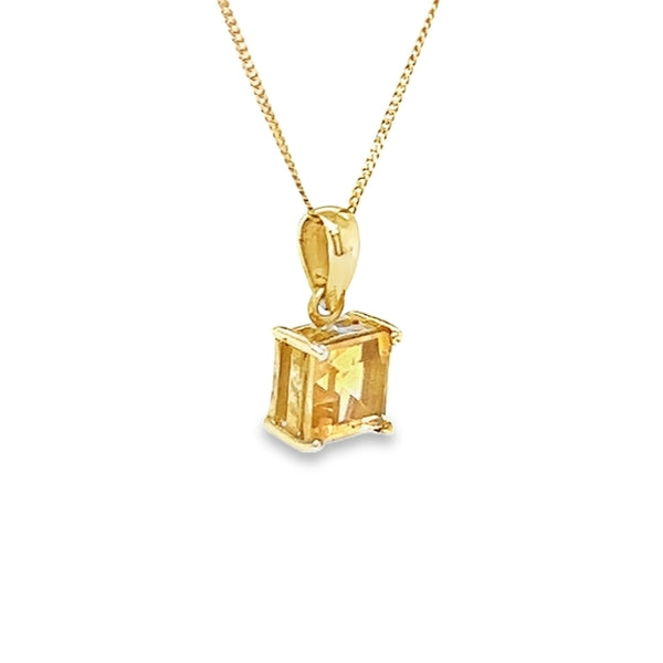 9ct Gold Square Cut Citrine Pendant