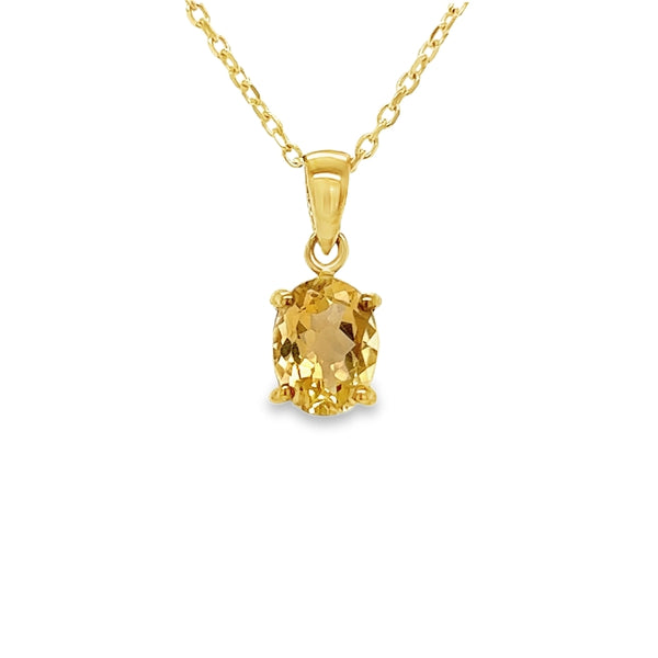 9ct Gold Claw Set Oval Citrine Pendant