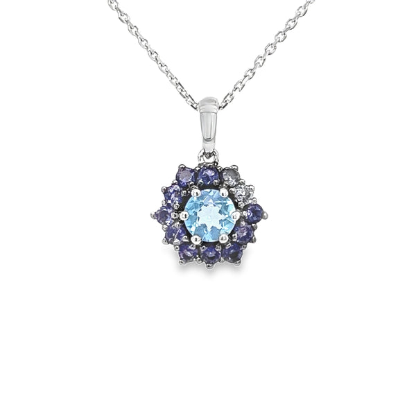 Blue Topaz & Iolite Necklace 9ct White Gold