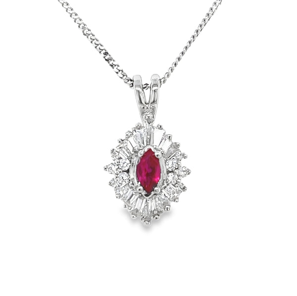 Sterling Silver Ruby Red CZ Marquise Pendant