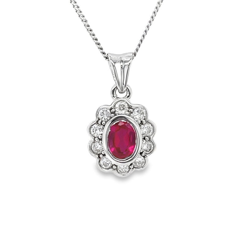 Sterling Silver Ruby Red CZ Oval Pendant