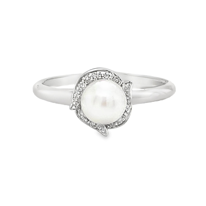 Freshwater Pearl & Diamond Ring 9ct White Gold