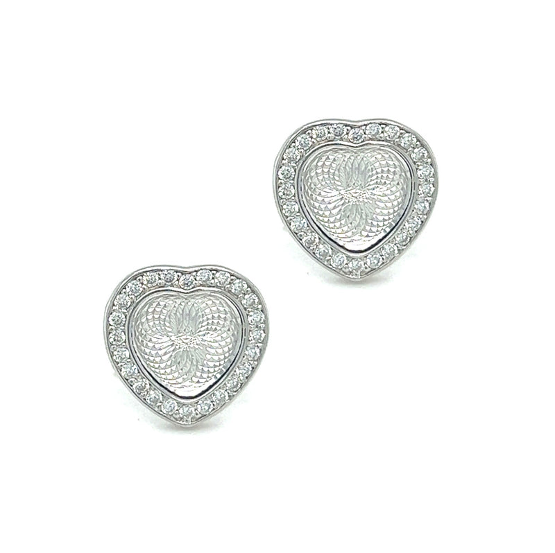 Sterling Silver CZ Heart Stud Earrings