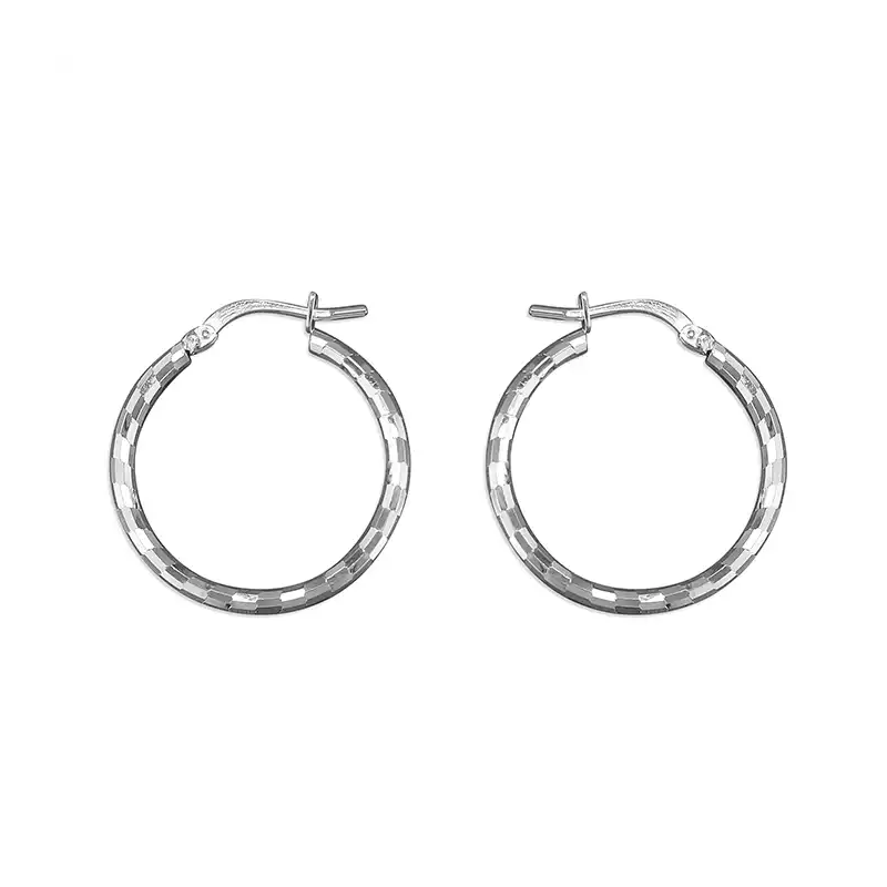 Sterling Silver 24mm Checked Hoop Earrings