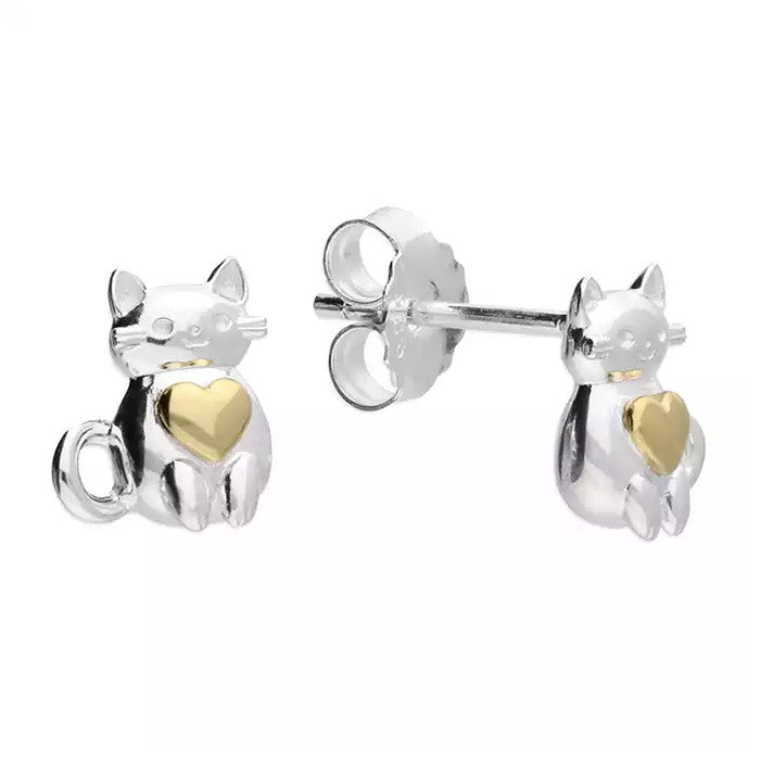 Sterling Silver Cat Stud Children's Earrings