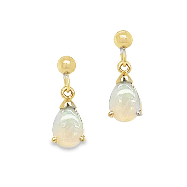 9ct Gold Pear Shaped Opal Drop Earrings