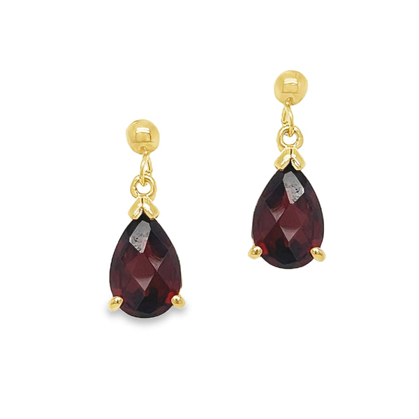 9ct Gold Pear Shaped Garnet Drop Earrings