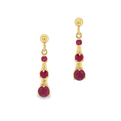 9ct Yellow Gold Triple Ruby Drop Earrings