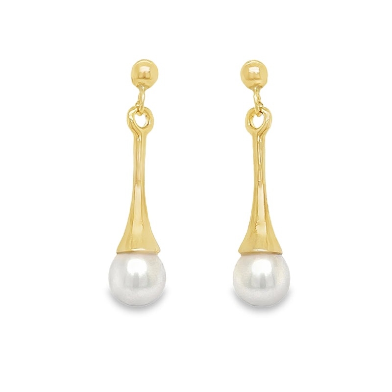 9ct Yellow Gold Cultured Pearl Drop Earrings