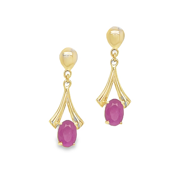 9ct Gold Ruby Drop Earrings