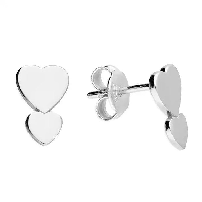 Sterling Silver Double Heart Stud Earrings