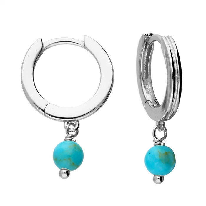 Sterling Silver Dangle Turquoise Huggy Hoop Earrings