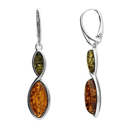 Sterling Silver Duo Amber Drop Earrings