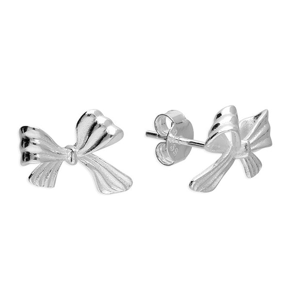 Sterling Silver Ribbon Bow Stud Earrings