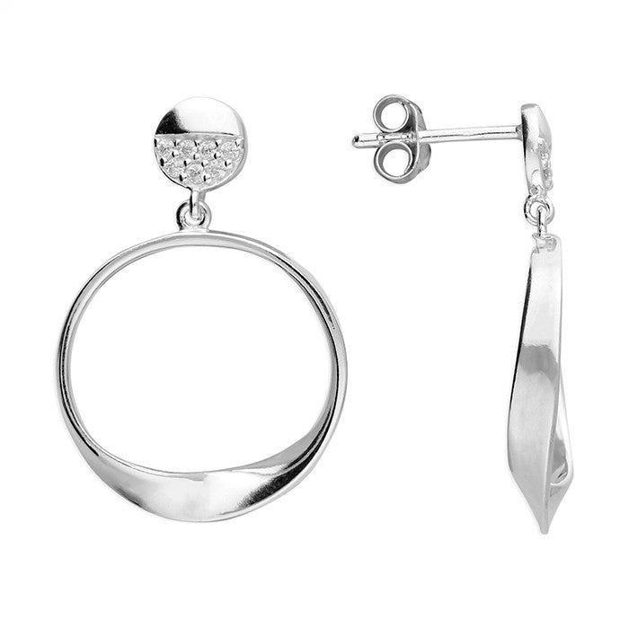 Sterling Silver Twist Drop Circle Earrings