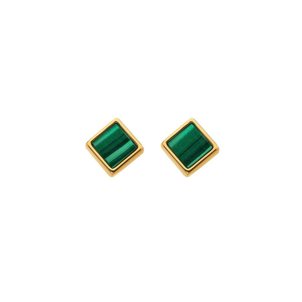 Hot Diamonds HDX Golden Edit Square Earrings Malachite DE762