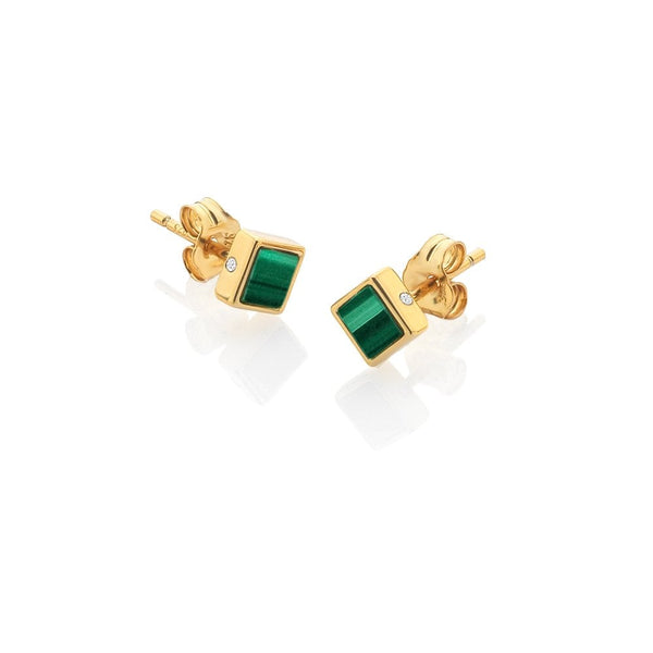 Hot Diamonds HDX Golden Edit Square Earrings Malachite DE762